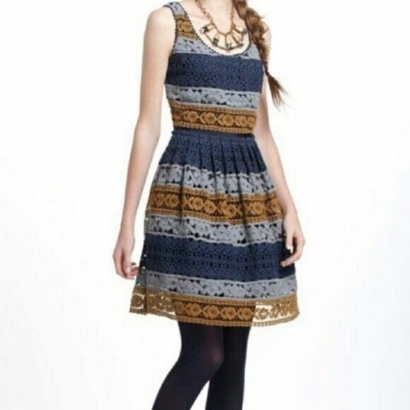 Anthropologie Maeve Crochet Fit and Flare Dress 0 2 XS MSRP $218 - Picture 1 of 6